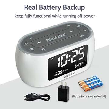 HOUSBAY Glow Small Alarm Clock Radio for Bedrooms with 7 Color Night Light, Dual Alarm, Dimmer, USB Charger, Battery Backup, Nap Timer, FM Radio with Auto-Off Timer for Bedside（White）