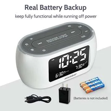 HOUSBAY Glow Small Alarm Clock Radio for Bedrooms with 7 Color Night Light, Dual Alarm, Dimmer, USB Charger, Battery Backup, Nap Timer, FM Radio with Auto-Off Timer for Bedside（White）