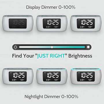 HOUSBAY Glow Small Alarm Clock Radio for Bedrooms with 7 Color Night Light, Dual Alarm, Dimmer, USB Charger, Battery Backup, Nap Timer, FM Radio with Auto-Off Timer for Bedside（White）