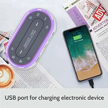 HOUSBAY Glow Small Alarm Clock Radio for Bedrooms with 7 Color Night Light, Dual Alarm, Dimmer, USB Charger, Battery Backup, Nap Timer, FM Radio with Auto-Off Timer for Bedside（White）