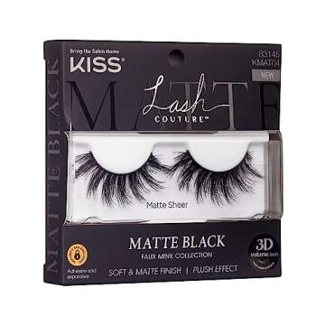 KISS Lash Couture False Eyelashes, Matte Black Faux Mink Collection, 3D Volume Lash, Soft & Matte Finish, Style 'Matte Sheer', 1 Pair Fake Eyelashes