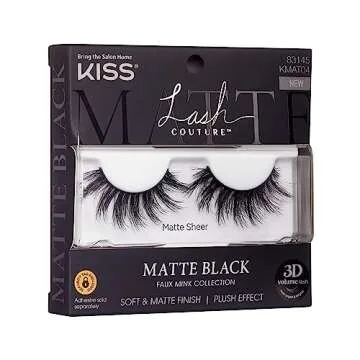 KISS Lash Couture False Eyelashes, Matte Black Faux Mink Collection, 3D Volume Lash, Soft & Matte Finish, Style 'Matte Sheer', 1 Pair Fake Eyelashes