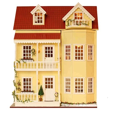 Spilay Dollhouse DIY Miniature Wooden Furniture Kit,Mini Handmade Big Castle Model with LED & Music ...