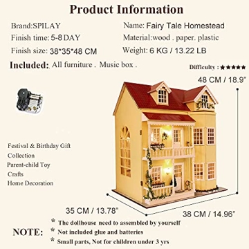 Spilay Dollhouse DIY Miniature Kit with LED and Music Box