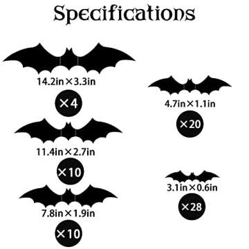 CCINEE 72pcs Halloween 3D Bat Wall Decals Stickers Extra Large Black Bats Window Door Decals Hallowe...