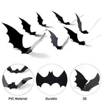 CCINEE 72pcs 3D Halloween Bat Wall Decals for Spooky Decor