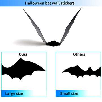 CCINEE 72pcs Halloween 3D Bat Wall Decals Stickers Extra Large Black Bats Window Door Decals Halloween Party Decoration Supply