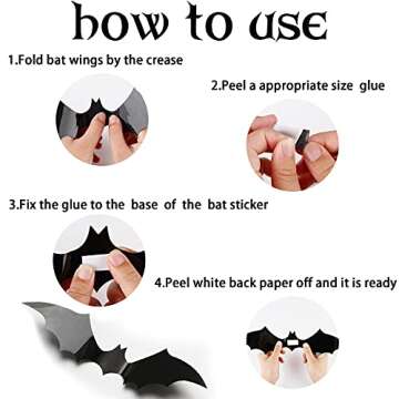 CCINEE 72pcs Halloween 3D Bat Wall Decals Stickers Extra Large Black Bats Window Door Decals Halloween Party Decoration Supply