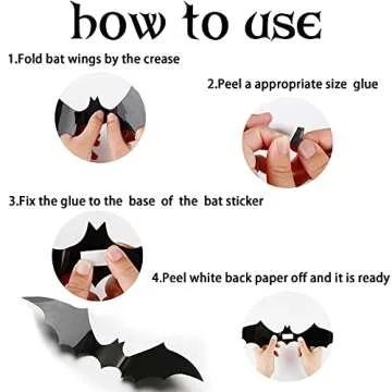 CCINEE 72pcs 3D Halloween Bat Wall Decals for Spooky Decor