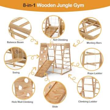 Amictoy Indoor Jungle Gym for Kids 2-10yrs, 2024 Upgraded 8-in-1 Climbing Toy for Toddlers with Slide, Swing and Climbing Rock, Montessori Indoor Playground, Climber Playset for Kids