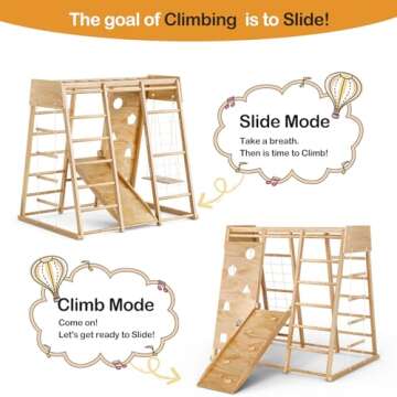 Amictoy Indoor Jungle Gym for Kids 2-10yrs, 2024 Upgraded 8-in-1 Climbing Toy for Toddlers with Slide, Swing and Climbing Rock, Montessori Indoor Playground, Climber Playset for Kids