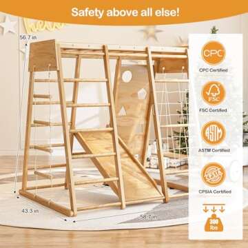 Amictoy Indoor Jungle Gym for Kids 2-10yrs, 2024 Upgraded 8-in-1 Climbing Toy for Toddlers with Slide, Swing and Climbing Rock, Montessori Indoor Playground, Climber Playset for Kids