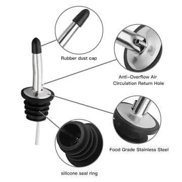Stainless Steel Classic Bottle Pourers with Dust Caps 6 Pcs