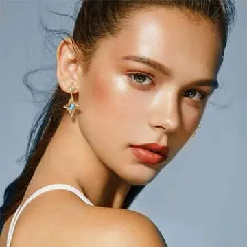 Sonateomber Gold Star Drop Dangle Earrings for Women Sparkly Teal Blue Aquamarine Topaz Rhinestone C...