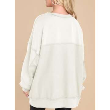AlvaQ Oversized Sweatshirts Hoodies for Women Fall Button V Neck Pullover Sweatshirt Loose Casual Comfy Fall Fashion Outfits Clothes 2024 Bright White Large