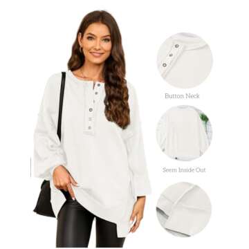 AlvaQ Oversized Sweatshirts Hoodies for Women Fall Button V Neck Pullover Sweatshirt Loose Casual Comfy Fall Fashion Outfits Clothes 2024 Bright White Large