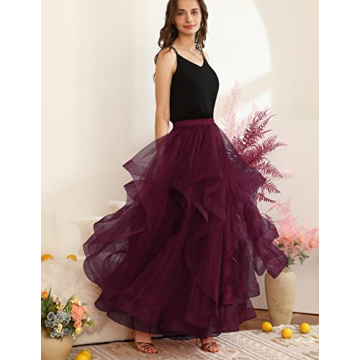 DRESSTELLS Maxi Tulle Skirt Long Elegant Burgundy