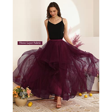 DRESSTELLS Maxi Tulle Skirt Long Elegant Burgundy