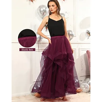 DRESSTELLS Maxi Tulle Skirt Long Elegant Burgundy