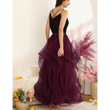 DRESSTELLS Maxi Tulle Skirt Long Elegant Burgundy