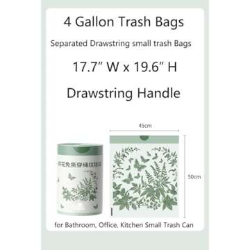 4 Gallon Small Trash Bags No-Tearing Drawstring 1.1 Mil Thick -96 Count Small Garbage Bags Wormwood scent for Bathroom Kitchen Toilet Home Office and Bedroom (Green 96 Count)