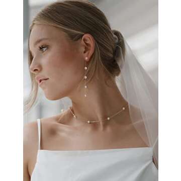 LOKLIFFAI Pearl Dangle Earrings for Women, Threader Earrings Ball Drop Earrings Long Chain Bridal Wedding Jewelry