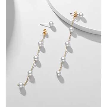 LOKLIFFAI Pearl Dangle Earrings for Women, Threader Earrings Ball Drop Earrings Long Chain Bridal Wedding Jewelry