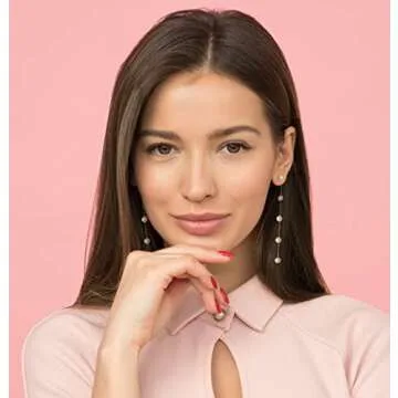 LOKLIFFAI Pearl Dangle Earrings for Women, Threader Earrings Ball Drop Earrings Long Chain Bridal Wedding Jewelry