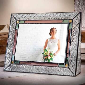 Glass Picture Frame 5x7 Photo Display Wedding Anniversary Colorful Green, Pink Rose J Devlin Pic 137...