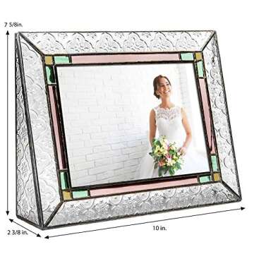 Glass Picture Frame 5x7 Photo Display Wedding Anniversary Colorful Green, Pink Rose J Devlin Pic 137-57H