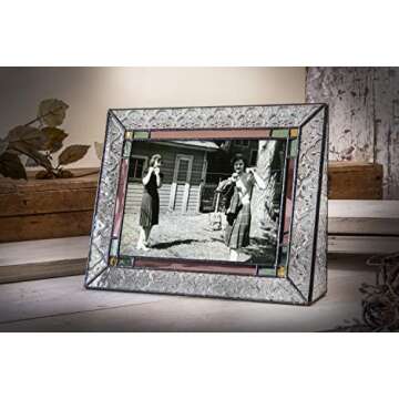 Glass Picture Frame 5x7 Photo Display Wedding Anniversary Colorful Green, Pink Rose J Devlin Pic 137-57H