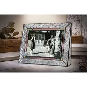 Glass Picture Frame 5x7 Photo Display Wedding Anniversary Colorful Green, Pink Rose J Devlin Pic 137-57H