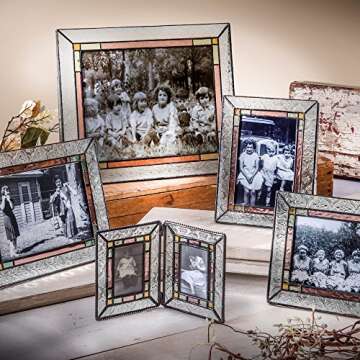 Glass Picture Frame 5x7 Photo Display Wedding Anniversary Colorful Green, Pink Rose J Devlin Pic 137-57H