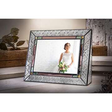 Glass Picture Frame 5x7 Photo Display Wedding Anniversary Colorful Green, Pink Rose J Devlin Pic 137-57H