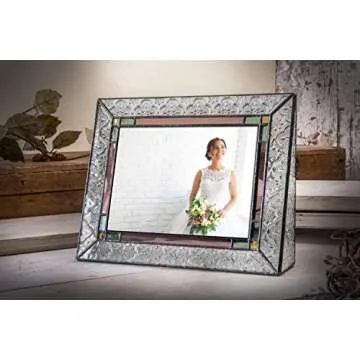Glass Picture Frame 5x7 Photo Display Wedding Anniversary Colorful Green, Pink Rose J Devlin Pic 137-57H