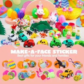 JOYIN 100 Pcs Prefilled Easter Eggs with Toys Plus Stickers, Filled with Toys Party Favors for Kids Boys Girls Easter Eggs Hunt, Basket Stuffers Fillers, Classroom Prize Supplies