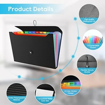 Accordion File Organizer for Document Management with 13 Pockets