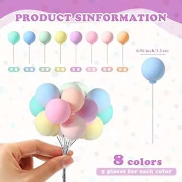 Sieral 40 Pcs Mini Balloon Cake Toppers Colorful Rainbow Cake Topper Round Clay Balls Cupcake Topper...