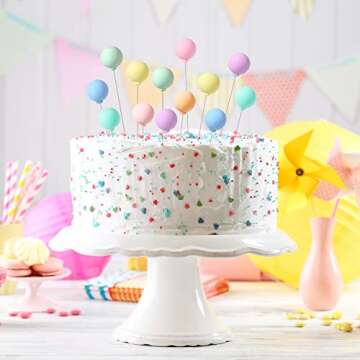 Sieral 40 Pcs Mini Balloon Cake Toppers Colorful Rainbow Cake Topper Round Clay Balls Cupcake Toppers for Birthday Baby Shower Wedding Party Decorations(Pastel Color)