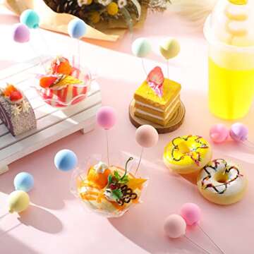 Sieral 40 Pcs Mini Balloon Cake Toppers Colorful Rainbow Cake Topper Round Clay Balls Cupcake Toppers for Birthday Baby Shower Wedding Party Decorations(Pastel Color)