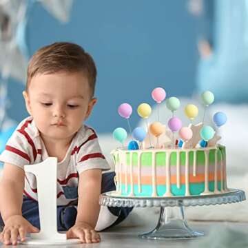 Sieral 40 Pcs Mini Balloon Cake Toppers Colorful Rainbow Cake Topper Round Clay Balls Cupcake Toppers for Birthday Baby Shower Wedding Party Decorations(Pastel Color)