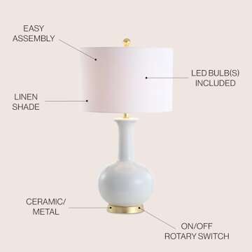 JONATHAN Y JYL6208A Brussels 27" Ceramic/Metal LED Table Lamp Contemporary Transitional Bedside Desk Nightstand Lamp for Bedroom Living Room Office College Bookcase LED Bulb Included, White