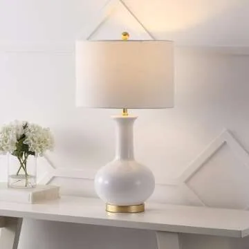 JONATHAN Y JYL6208A Brussels 27" Ceramic/Metal LED Table Lamp Contemporary Transitional Bedside Desk Nightstand Lamp for Bedroom Living Room Office College Bookcase LED Bulb Included, White