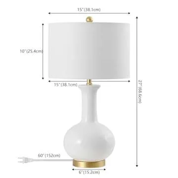 JONATHAN Y JYL6208A Brussels 27" Ceramic/Metal LED Table Lamp Contemporary Transitional Bedside Desk Nightstand Lamp for Bedroom Living Room Office College Bookcase LED Bulb Included, White