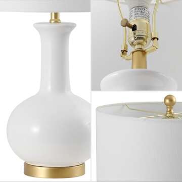 JONATHAN Y JYL6208A Brussels 27" Ceramic/Metal LED Table Lamp Contemporary Transitional Bedside Desk Nightstand Lamp for Bedroom Living Room Office College Bookcase LED Bulb Included, White