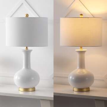 JONATHAN Y JYL6208A Brussels 27" Ceramic/Metal LED Table Lamp Contemporary Transitional Bedside Desk Nightstand Lamp for Bedroom Living Room Office College Bookcase LED Bulb Included, White