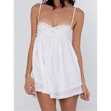 Alyweatry Women Chic Vintage Lace Cute Fairy Dress Sleeveless Spaghetti Strap Grunge 90S Aesthetic E...