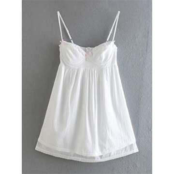 Alyweatry Women Chic Vintage Lace Cute Fairy Dress Sleeveless Spaghetti Strap Grunge 90S Aesthetic E-Girl Mini Dress Streetwear (S, 27-White)