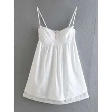 Alyweatry Women Chic Vintage Lace Cute Fairy Dress Sleeveless Spaghetti Strap Grunge 90S Aesthetic E-Girl Mini Dress Streetwear (S, 27-White)