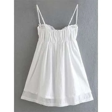 Alyweatry Women Chic Vintage Lace Cute Fairy Dress Sleeveless Spaghetti Strap Grunge 90S Aesthetic E-Girl Mini Dress Streetwear (S, 27-White)